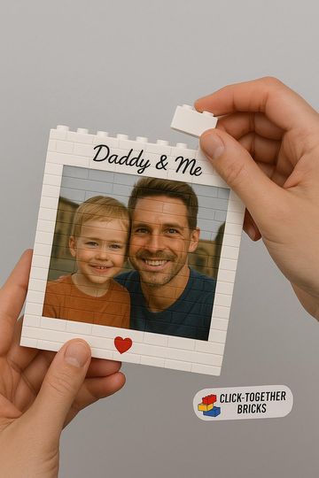 Custom Daddy & Me Photo Puzzle  Personalized Brick Block Gift for Dad, Fathers Day Present, Family Photo Keepsake