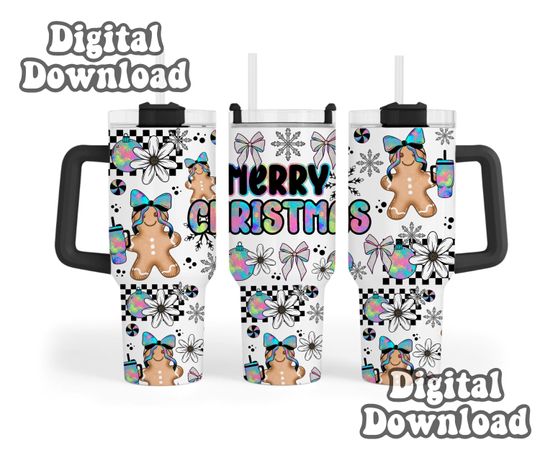 Discover Gingerbread coquette Christmas theme 40oz Quencher wrap, Christmas png Sublimation design templates, 40oz png Digital download.