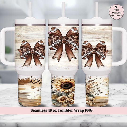 Discover Coquette Football Bow Seamless 40oz Fall Tumbler Wrap - Football Season Retro Game Day Sports Mom PNG - 40 oz Quencher Sublimation Design