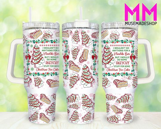 Discover Christmas Tree Cakes 40oz Tumbler  , Merry Christmas Tumbler 40oz  , Pink Christmas 40oz Tumbler Wrap, Holiday 40oz Quencher Tumbler