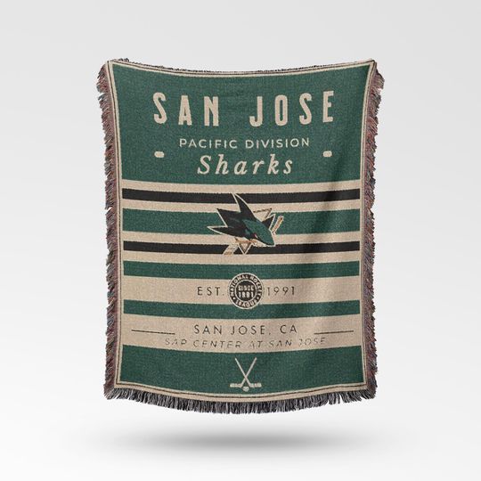 Vintage San Jose Sharks Woven Blanket / Retro Hockey / NHL Team Decor / Classic Hockey Fan Gift