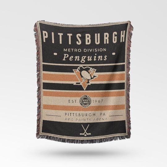 Discover Vintage Pittsburgh Penguins Woven Blanket / Retro Hockey / NHL Team Decor / Classic Hockey Fan Gift