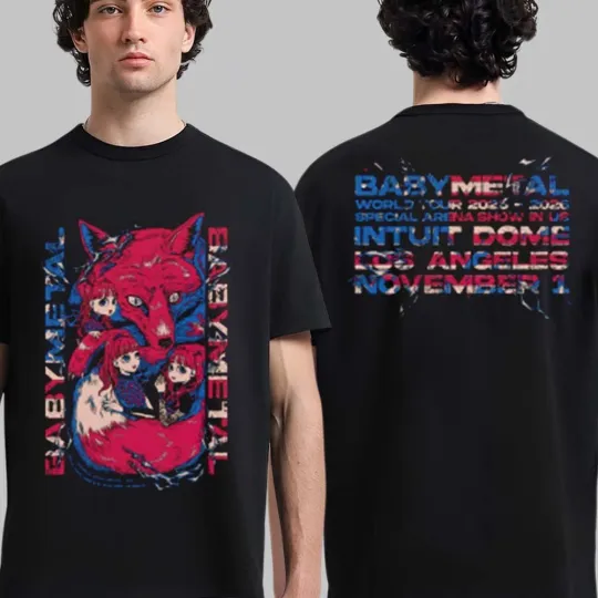 Discover Babymetal World Tour 2025-2026 Double Sided T-Shirt Los Angeles US