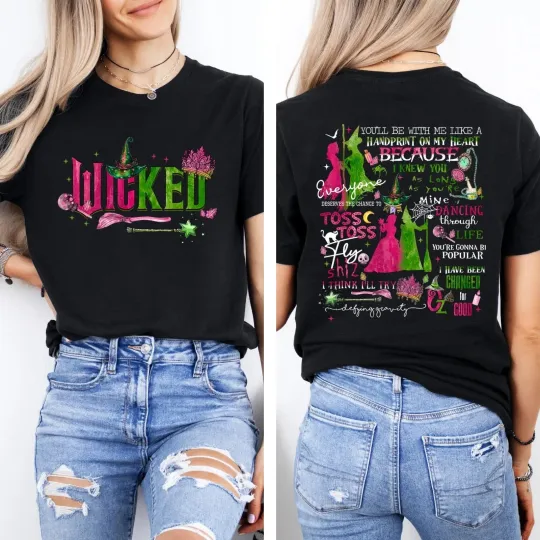 Vintage Wizard of Oz Double Sided T-Shirt with Pink and Green Witch Design