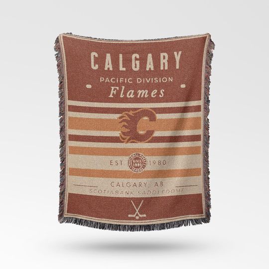Discover Vintage Calgary Flames Woven Blanket / Retro Hockey / NHL Team Decor / Classic Hockey Fan Gift