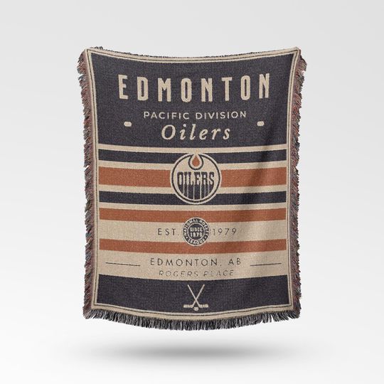Discover Vintage Edmonton Oilers Woven Blanket / Retro Hockey / NHL Team Decor / Classic Hockey Fan Gift