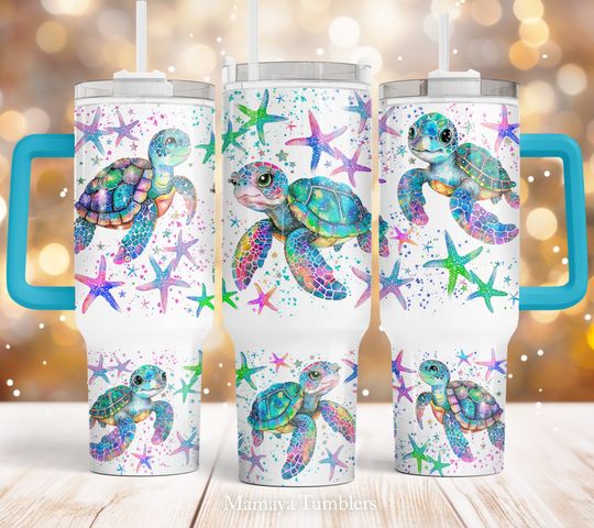 Discover Sea turtles 40oz Quencher tumbler sublimation design Summer Sea life Animal Starfish Ocean  wrap Waterslide template