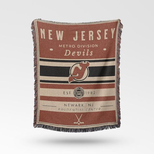 Discover Vintage New Jersey Devils Woven Blanket / Retro Hockey / NHL Team Decor / Classic Hockey Fan Gift