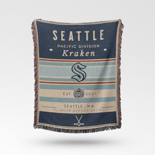 Discover Vintage Seattle Kraken Woven Blanket / Retro Hockey / NHL Team Decor / Classic Hockey Fan Gift