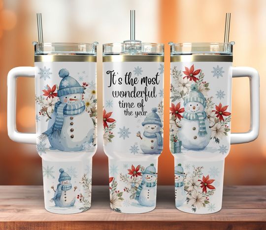 Discover Christmas Snowman 40oz Quencher Tumbler Wrap  Sublimation Seamless PNG Design