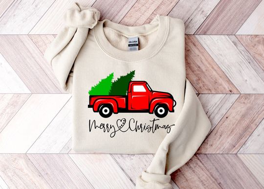 Discover Christmas Truck and Tree Family Sweatshirt, Matching Christmas Pajama Top