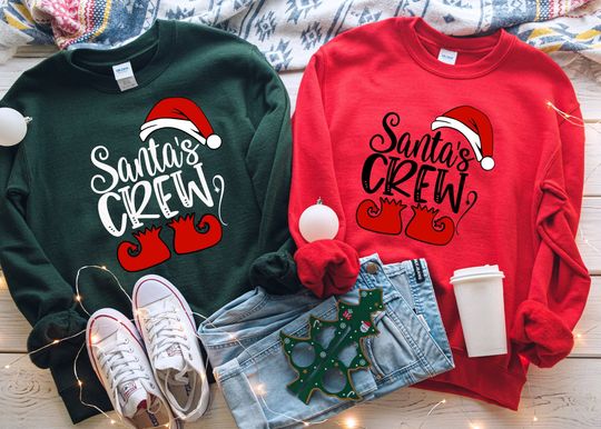 Discover Santa's Crew Christmas Sweatshirt, Family Holiday Shirt, Custom Christmas Graphics, Cute Family Christmas Tee