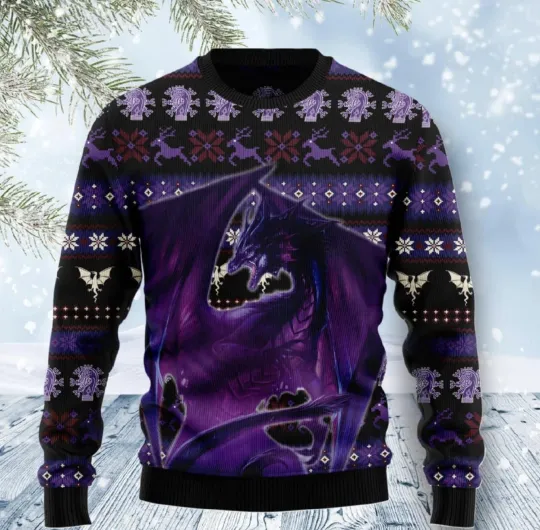 Discover Purple Dragon Ugly Christmas Sweater Unisex All Size Gift For Fans