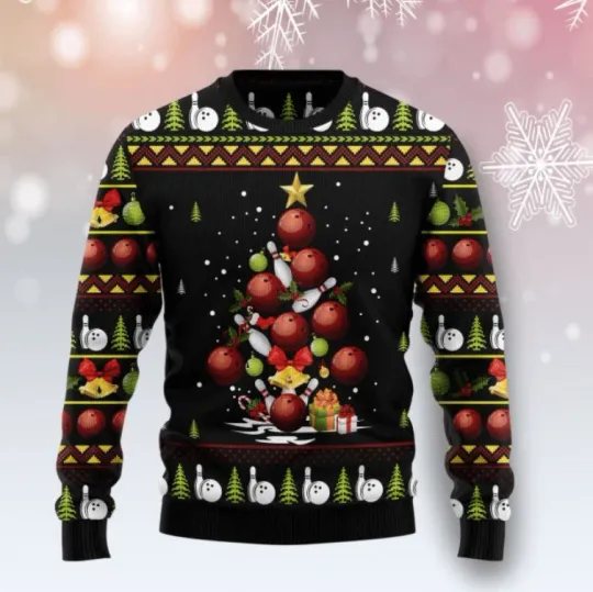 Discover Bowling Christmas Tree Ugly Christmas Sweater, Perfect Holiday Gift