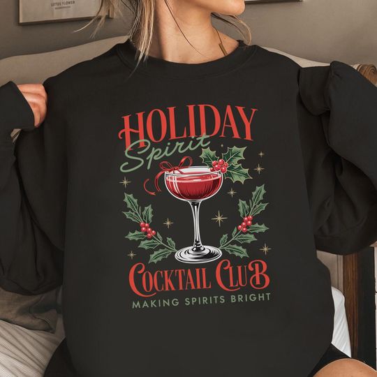 Discover Coquette Holiday Spirit Cocktail Club Christmas Shirt, Vintage Mama Christmas Tee, Retro Soociial Clubb Graphic Top for Women