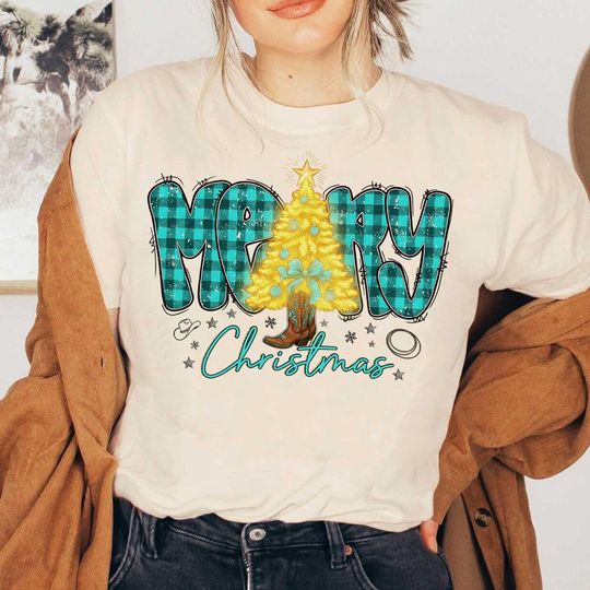 Discover Cowgirl Western Christmas Shirt, Retro Howdy Holiday Tee, Turquoise Coquette Xmas Shirt, Leopard Cowboy Country Christmas Gift