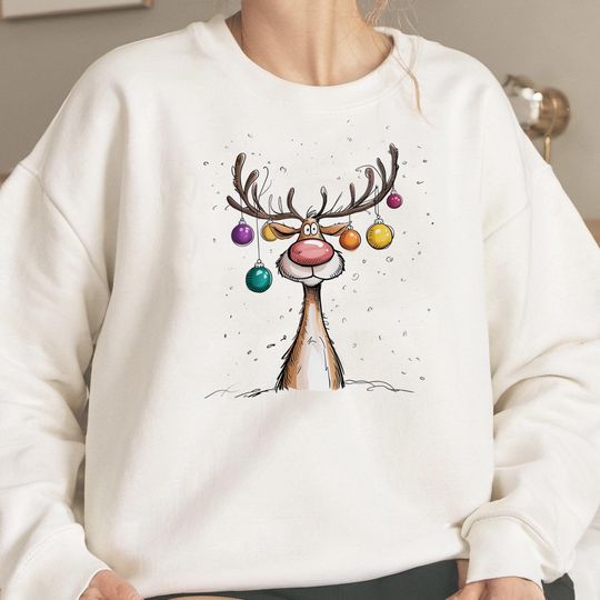 Discover Vintage Reindeer Sweatshirt 2025, Retro Christmas Crewneck, Cute Merry Christmas Sweater, Cozy Holiday Reindeer Pullover