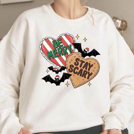 Discover Be Merry Stay Scary Shirt, Spooky Christmas Sweatshirt, Gothmas Witchy Holiday Tee, Merry Hexmas Alternative Xmas Gift