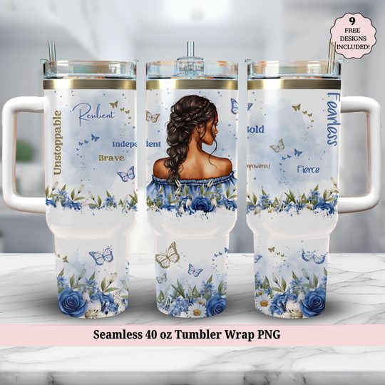 Discover Love Yourself Black Woman 40oz Tumbler Wrap , Daily Affirmations Butterfly Seamless 40 oz Quencher Sublimation Design