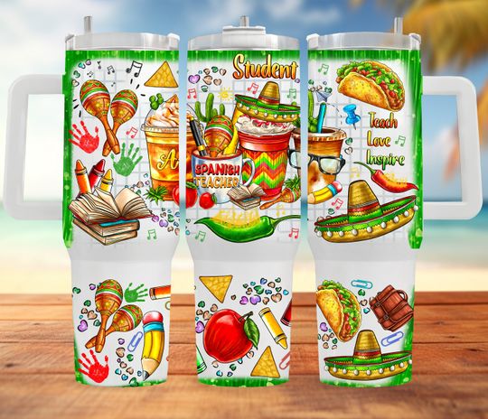 Spanish Teacher 40oz Tumbler  , Spanish Teacher Tumbler 40oz  , 40oz, Spanish 40oz Tumbler Wrap Sublimation Design