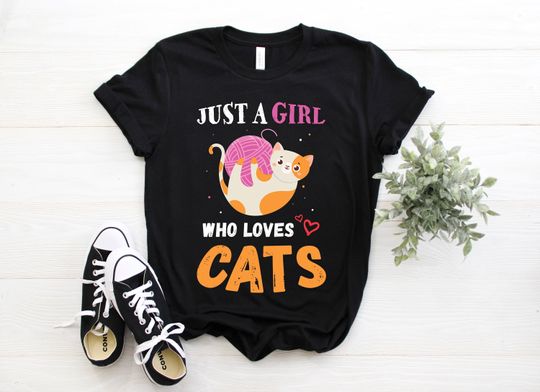 Discover Just a Girl Who Loves Cats T-Shirt, Sea Cat Gifts, Cat Birthday Present, Save the Cats Shirt, Cute Cat Tee