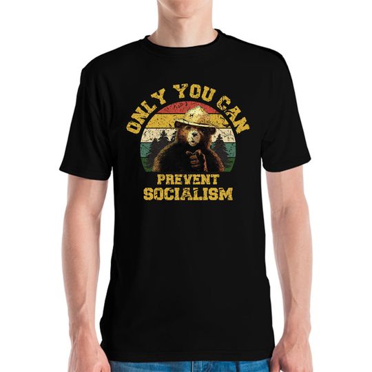Discover Funny Only You Can Prevent Socialism Bear Camping Vintage T-Shirt for Men and Women