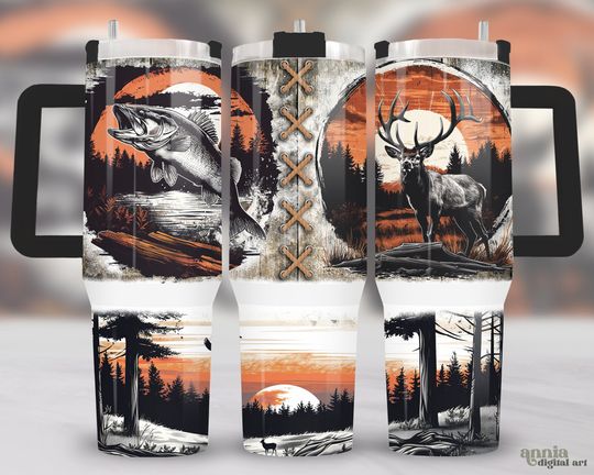 Discover Dad 40oz Tumbler Wrap, Deer Hunting 40 oz Quencher Tumbler Sublimation Design, Male Fishing Tumbler  for Men, Animals Rustic Tumbler Wrap