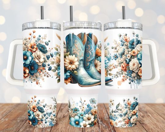 Discover Cowgirl Boots Floral 40oz Tumbler Wrap: Western Sublimation Design
