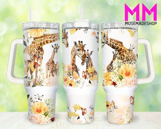 Discover Giraffe 40oz Tumbler  , Floral Giraffe Tumbler 40oz  , Animal 40oz Tumbler Wrap, Mothers Day 40oz Quencher Tumbler