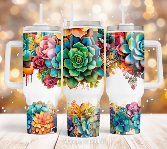 Discover Succulent 40oz Quencher tumbler sublimation design Flower Plants Floral  wrap Seamless Waterslide