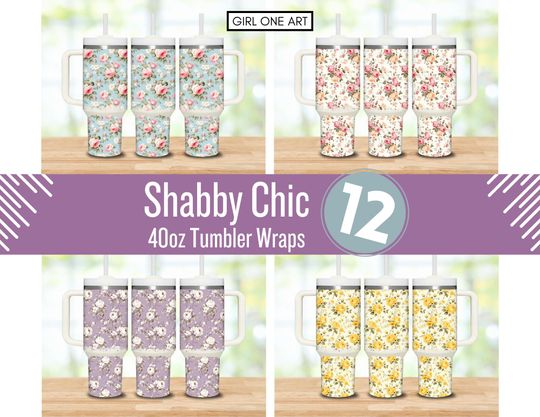 Discover Shabby Chic 40oz Tumbler Wrap Bundle: Boho Floral