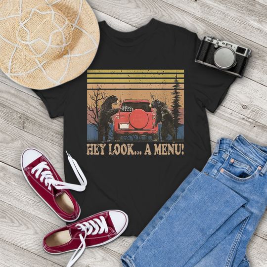 Discover Funny Camping Bear T-Shirt, Vintage Bear Car Shirt, Gift Tee for Family