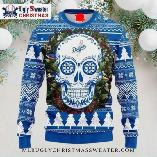 Discover Dodgers Day Of The Dead Skull Ugly Christmas Sweater Gift For Christmas