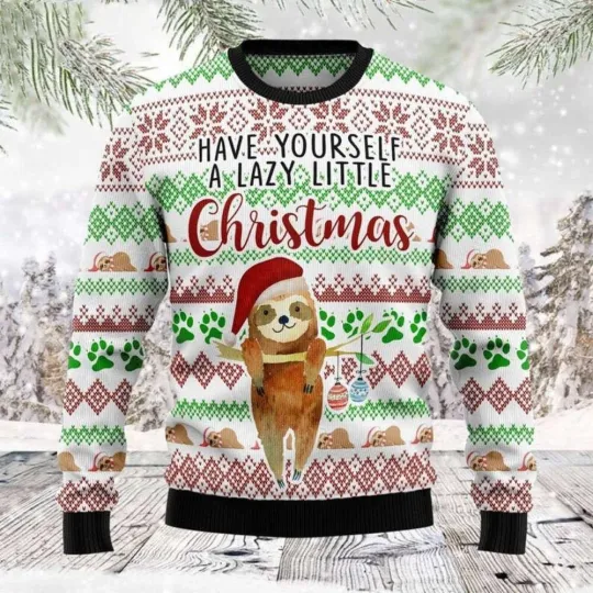Discover A Lazy Little Sloth 3D Ugly Christmas Sweater Gift For Christmas