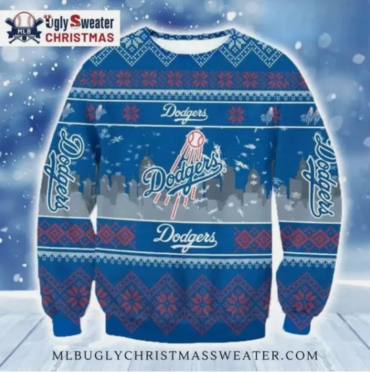 Skyline Dodgers Baseball Christmas City Ugly Sweater Gift For Chirstmas