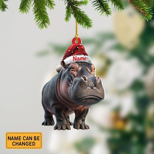 Discover Personalized Hippo And Hat Light Christmas Ornament, Hippo Christmas Ornament Decor, Gift For Animal Lovers