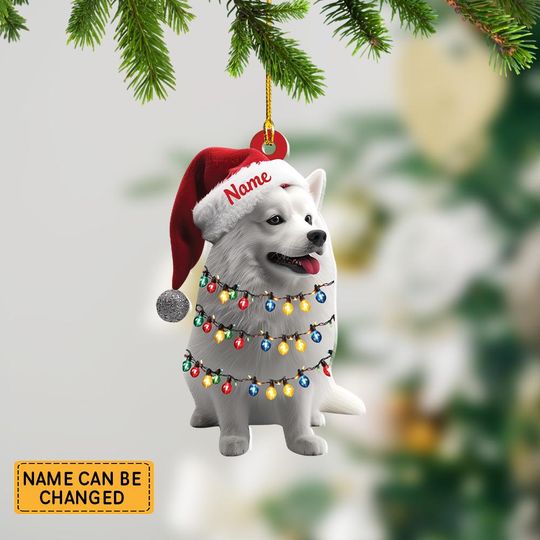 Discover Personalized American Eskimo Dog And Hat Light Christmas Ornament, Dog Christmas Ornament Decor, Gift For Animal Lovers