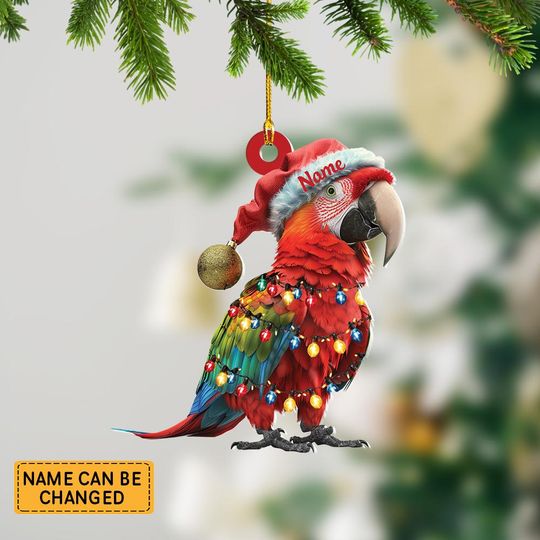 Discover Personalized Parrot And Hat Light Christmas Ornament, Parrot Christmas Ornament Decor, Gift For Animal Lovers