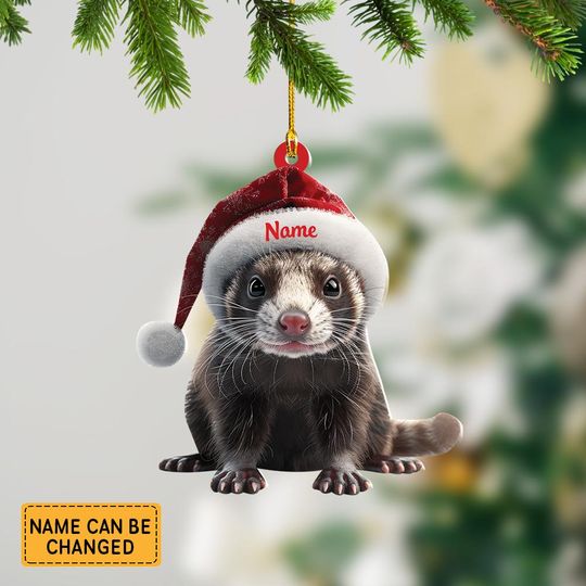 Discover Personalized Ferret And Hat Light Christmas Ornament, Ferret Christmas Ornament Decor, Gift For Animal Lovers