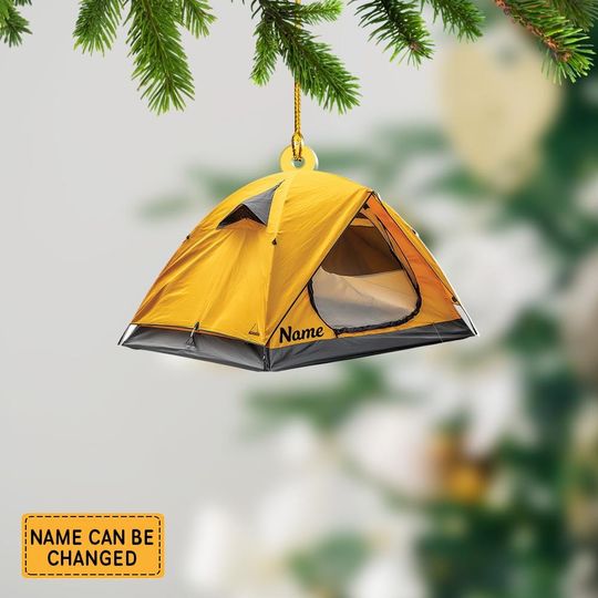 Discover Personalized Camping Tent Christmas Ornament, 2D Flat Campsite Tent Decoration, Camp Holiday Ornament, Winter Cabin Tree Decor