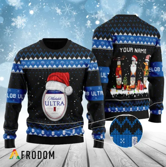 Personalized Beer Lover Santa Reindeer Snowflake Ugly Christmas Sweater