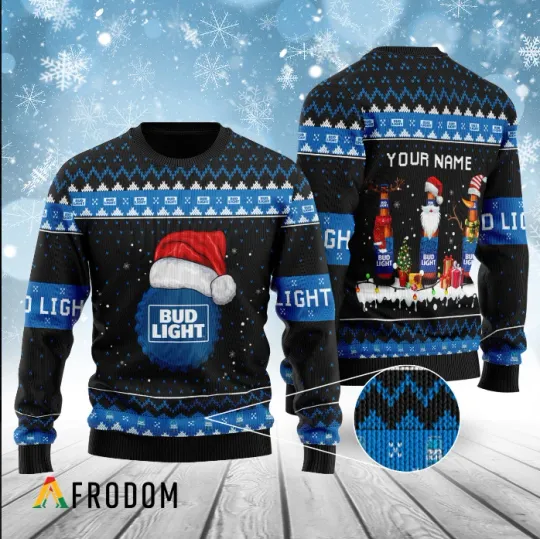 Discover Custom Name Santa Reindeer Snowflake Whiskey Theme Ugly Christmas Sweater