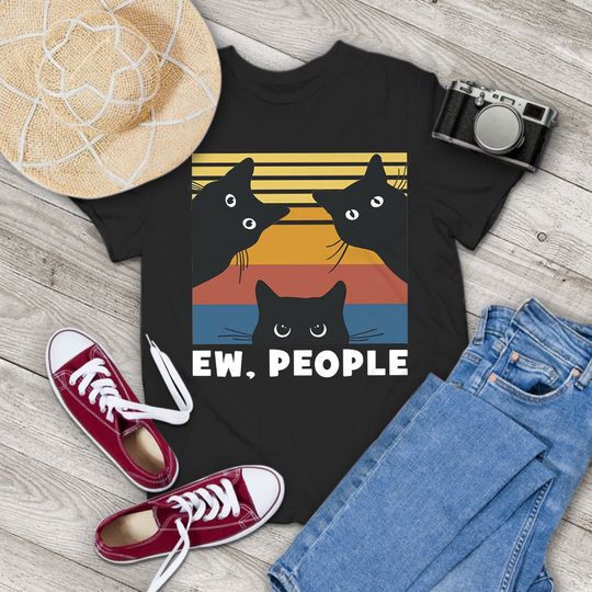 Discover Cats Ew People Cat Lovers T-Shirt, Vintage Black Cat Tee, Gift for Cat Enthusiasts