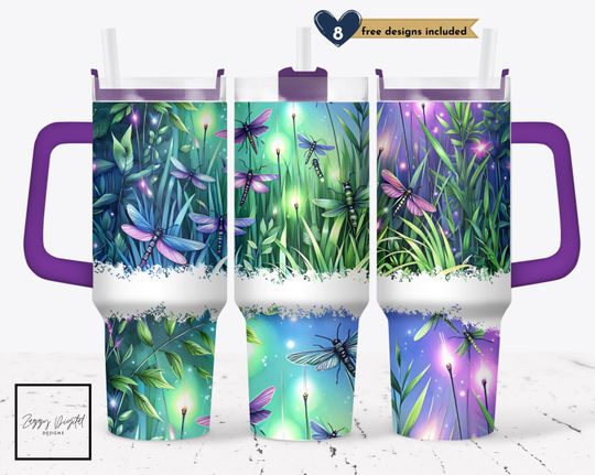 Discover Dragonfly 40oz Tumbler Wrap, Dragonflies Sublimation Tumbler Design, Firefly   Nature 40oz Tumbler with Handle Wrap