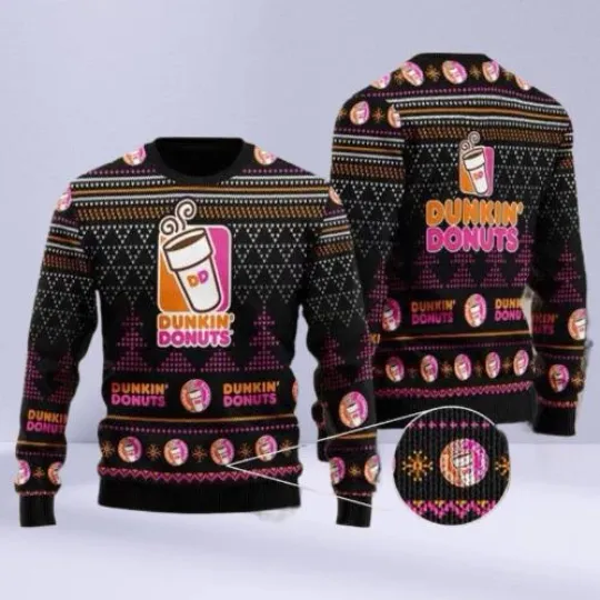 Funny Dunkin Donuts Christmas Sweater, Ugly Holiday Pullover Cute Gift