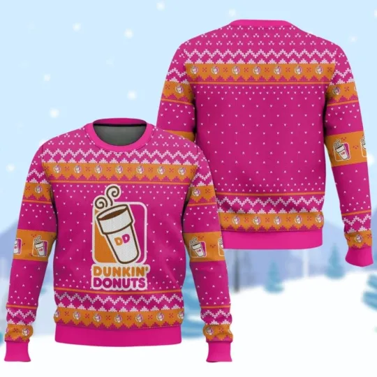 Dunkin Donuts Ugly Christmas Sweater Dunkie Junkie Christmas Sweater