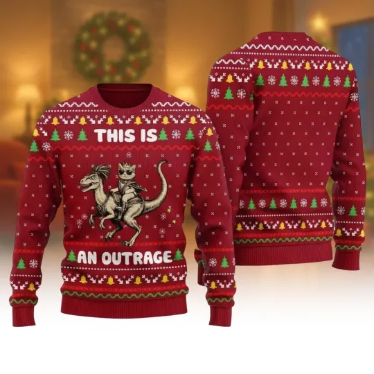 Discover This Is An Outrage Christmas Ugly Sweater Dungeon Crawler Carl Sweater