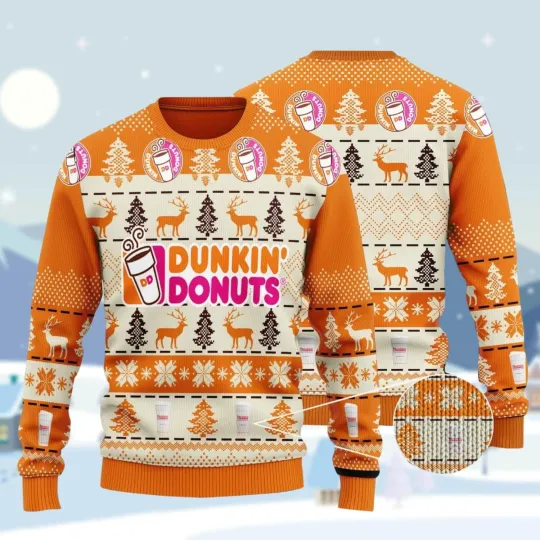 Christmas Dunkin Donuts Ugly Sweater Coffee Lover Ugly Christmas Sweater