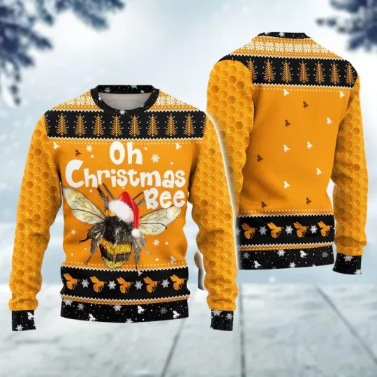 Ugly Christmas Sweater Honey Bee 'Oh Christmas Bee' Bumblebee Holiday Jumper