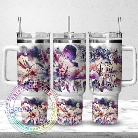 Discover Positive Affirmation Seamless 40oz Tumbler Wrap Design, pastel celestial dreamcatcher sublimation 40 ounce stanley cup, 40 oz self love